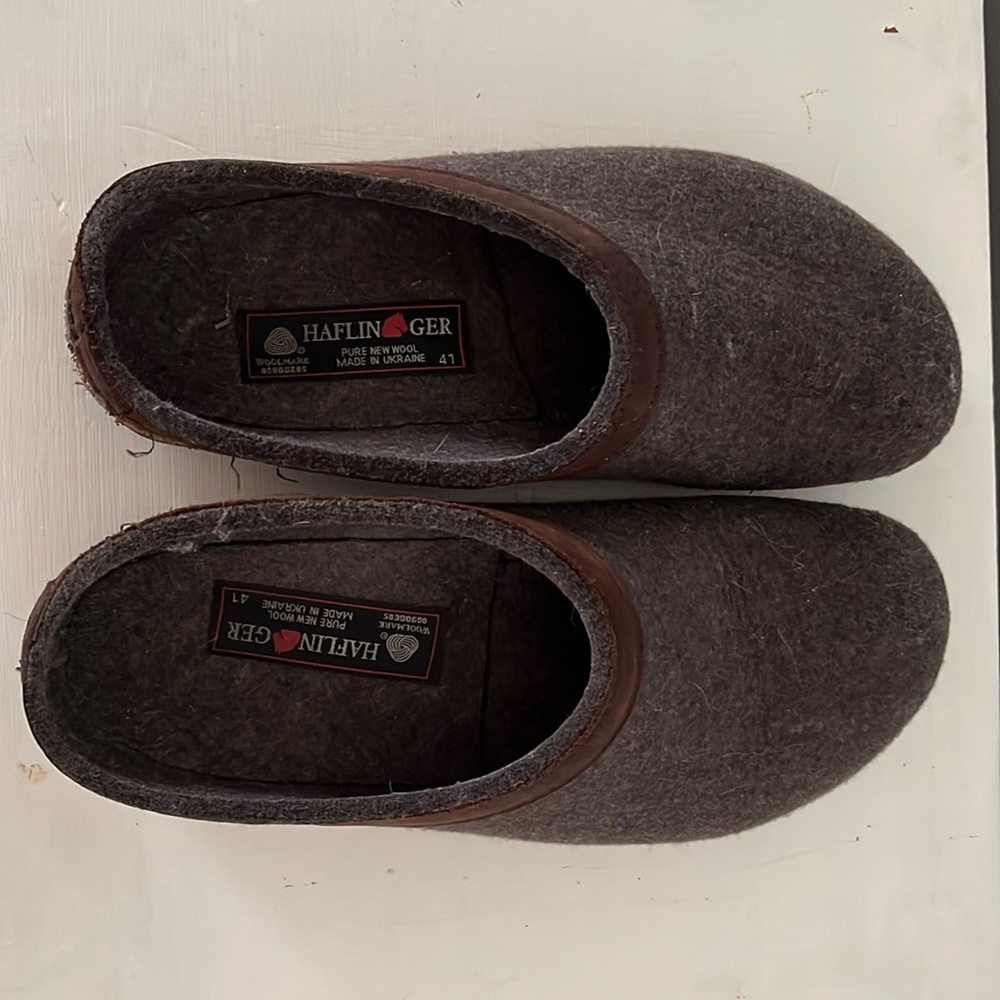 Haflinger clogs — brown-grey wool, size 41